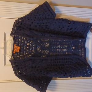 Tory Burch navy blue crocheted sweater